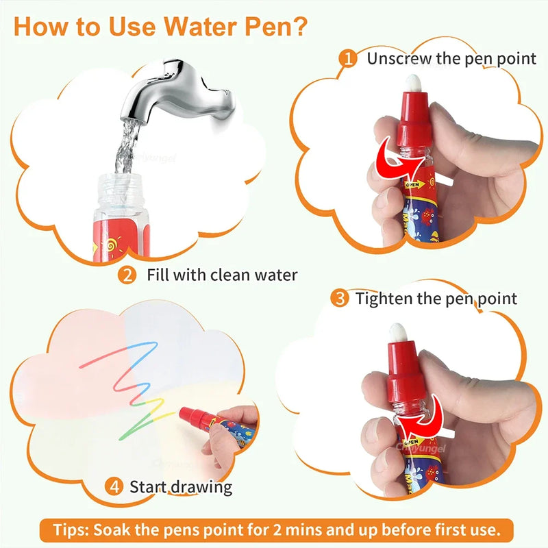 Magic Water Drawing Mat 100x80cm with Reusable Magic Pens, Montessori Painting Board, Educational Toys, Gifts for Kids 39x31in