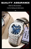 POEDAGAR Relógio de pulso masculino de quartzo de marca de luxo, aço inoxidável, à prova d'água, luminoso, data, relógio masculino quadrado, relógios de negócios para homens