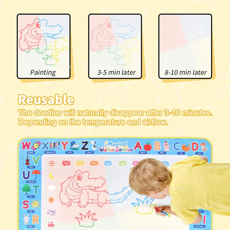Magic Water Drawing Mat 100x80cm with Reusable Magic Pens, Montessori Painting Board, Educational Toys, Gifts for Kids 39x31in