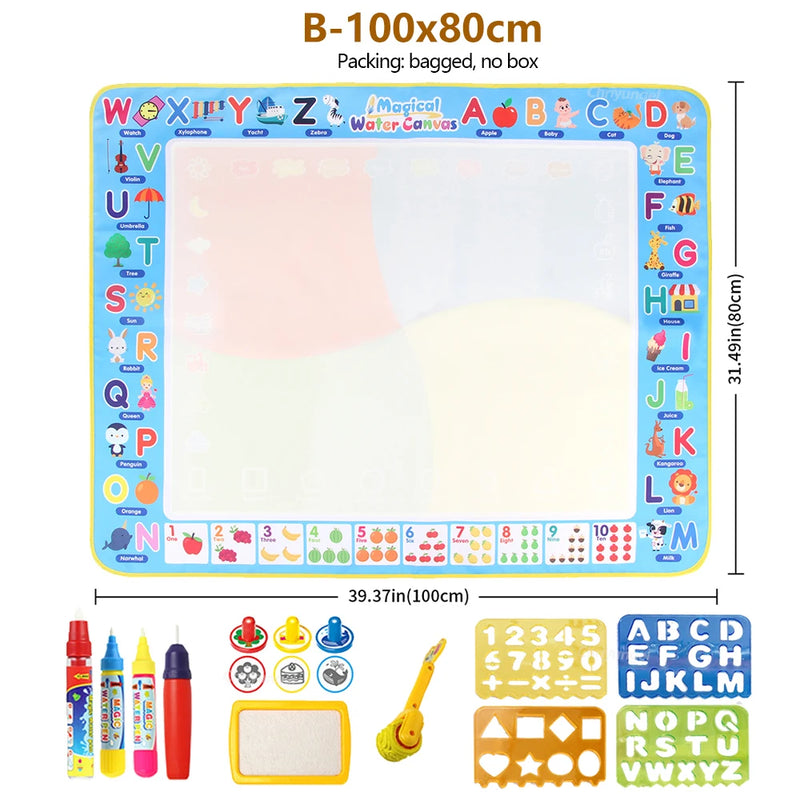 Magic Water Drawing Mat 100x80cm with Reusable Magic Pens, Montessori Painting Board, Educational Toys, Gifts for Kids 39x31in