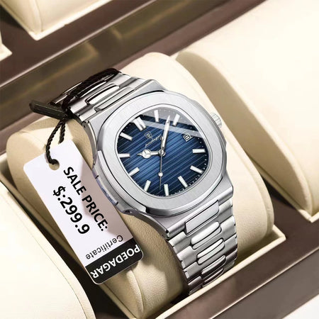 POEDAGAR Luxury Brand Men Quartz Wristwatch Stainless Steel Waterproof Luminous Date Square Male Watch Business Watches for Men