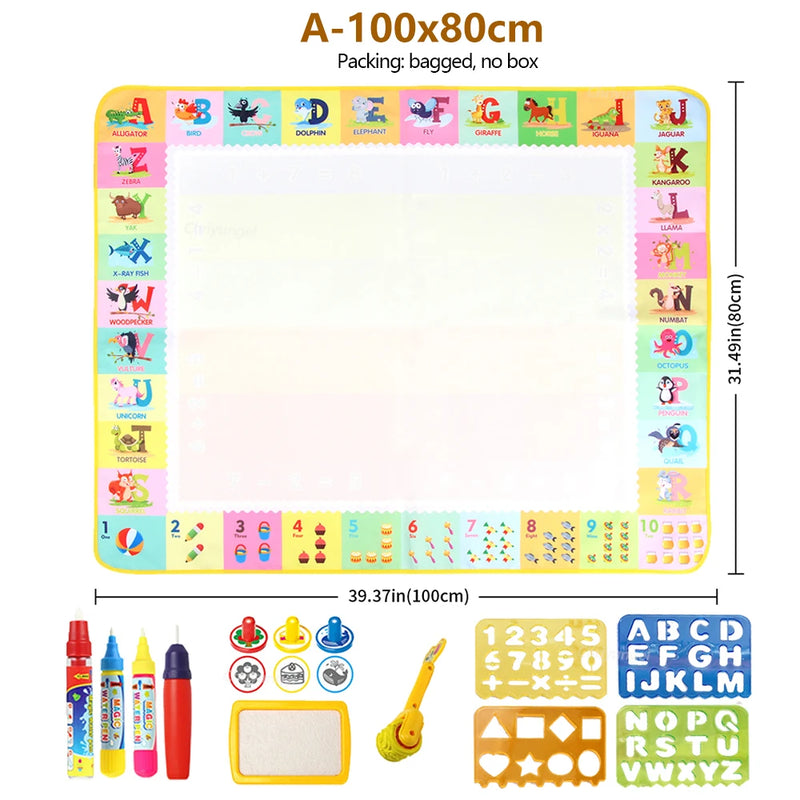 Magic Water Drawing Mat 100x80cm with Reusable Magic Pens, Montessori Painting Board, Educational Toys, Gifts for Kids 39x31in