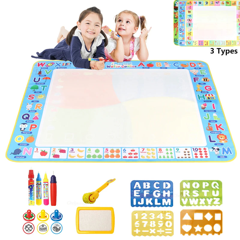 Magic Water Drawing Mat 100x80cm with Reusable Magic Pens, Montessori Painting Board, Educational Toys, Gifts for Kids 39x31in
