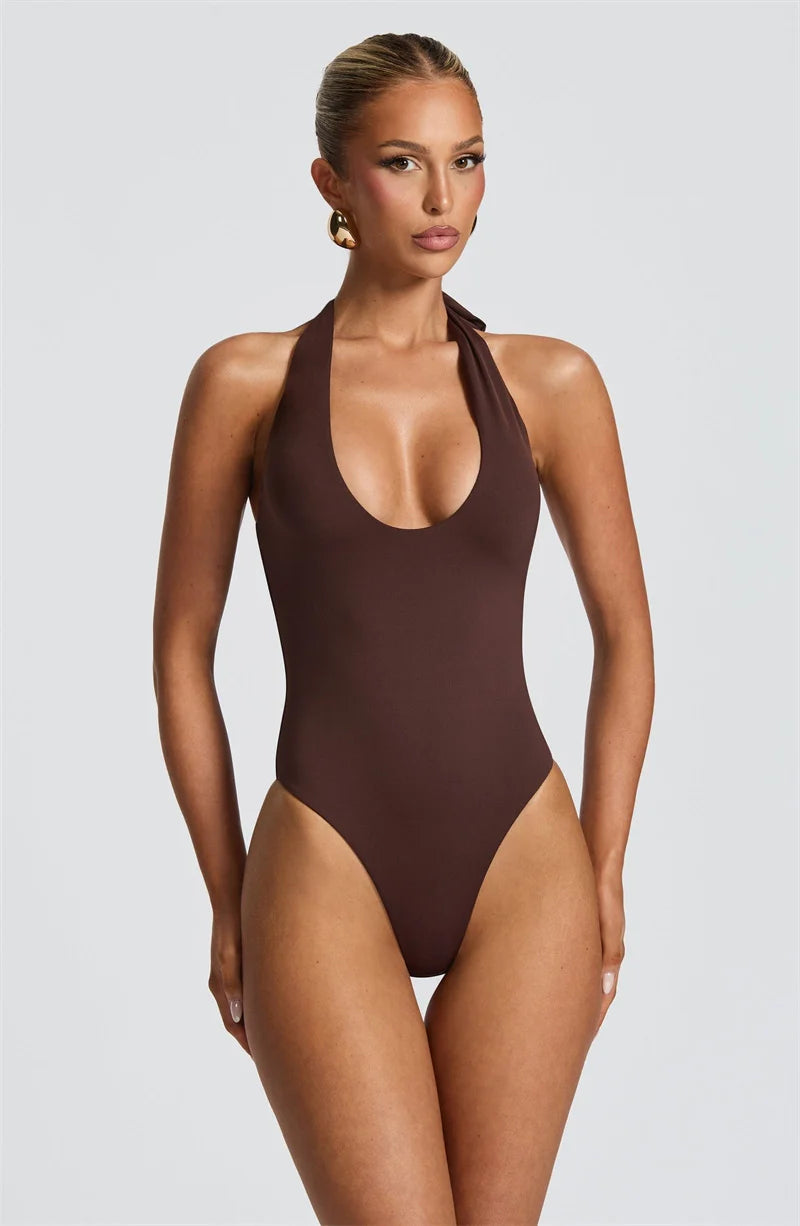 Mozision Elegant Backless Sexy Maxi Dress Set Women Halter Bodysuit And Maxi Skirt Matching Set Female Ruched Split Dress Sets