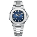 POEDAGAR Luxury Brand Men Quartz Wristwatch Stainless Steel Waterproof Luminous Date Square Male Watch Business Watches for Men