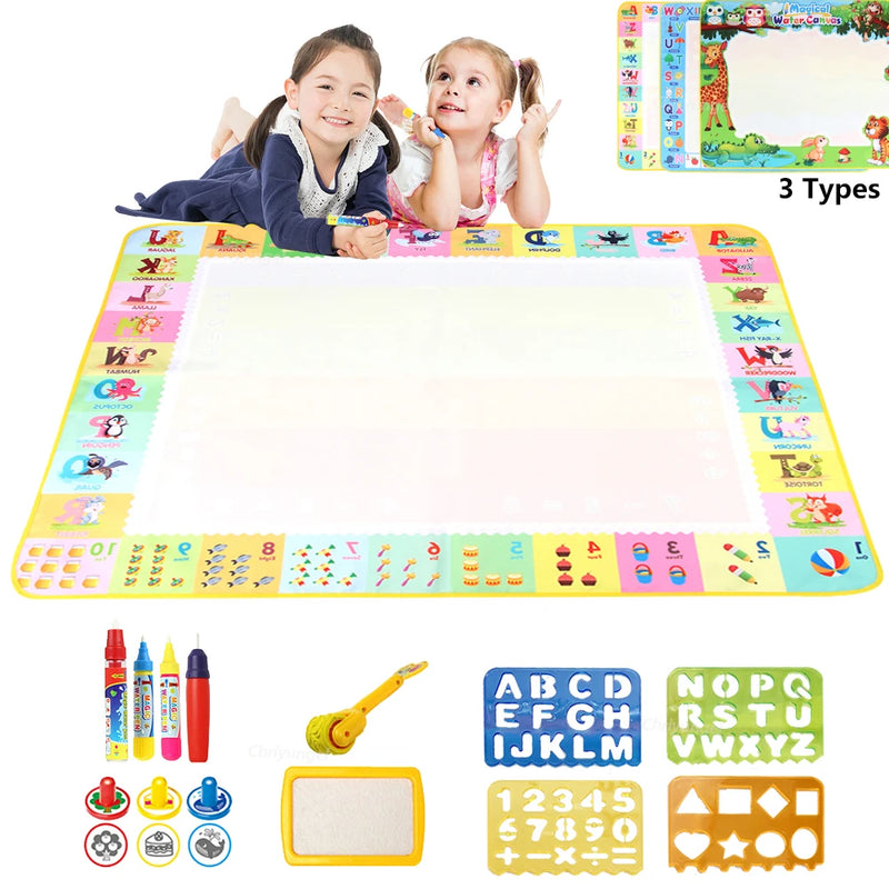 Magic Water Drawing Mat 100x80cm with Reusable Magic Pens, Montessori Painting Board, Educational Toys, Gifts for Kids 39x31in