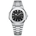 POEDAGAR Luxury Brand Men Quartz Wristwatch Stainless Steel Waterproof Luminous Date Square Male Watch Business Watches for Men