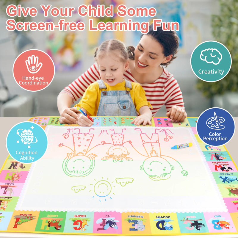 Magic Water Drawing Mat 100x80cm with Reusable Magic Pens, Montessori Painting Board, Educational Toys, Gifts for Kids 39x31in
