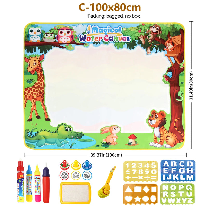 Magic Water Drawing Mat 100x80cm with Reusable Magic Pens, Montessori Painting Board, Educational Toys, Gifts for Kids 39x31in